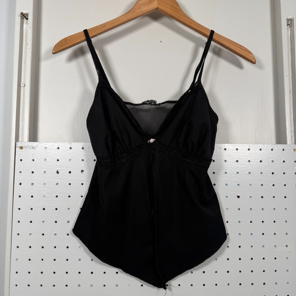 Mixed Threads Crop Cami Tank Top Bustier V-Neck Rosette Split-Hem Small‎ VTG Y2K